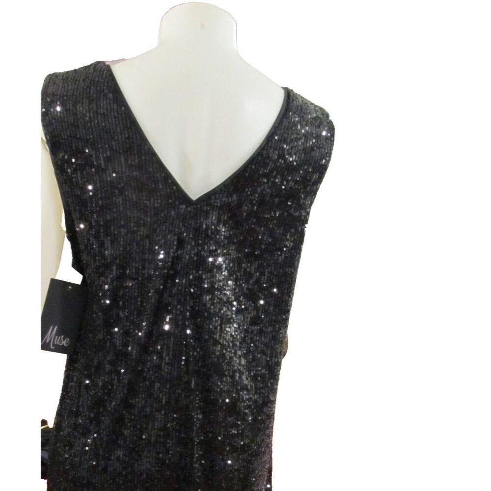 Muse Women’s V‑Neck Sleeveless Sequin Tunic Top Black NWT - Picture 5 of 7